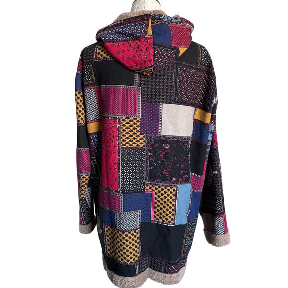 Cellabie Patchwork Coat 2XL Boho Fleece Phoebe Buffay Style Cottagecore Y2K - Picture 3 of 12